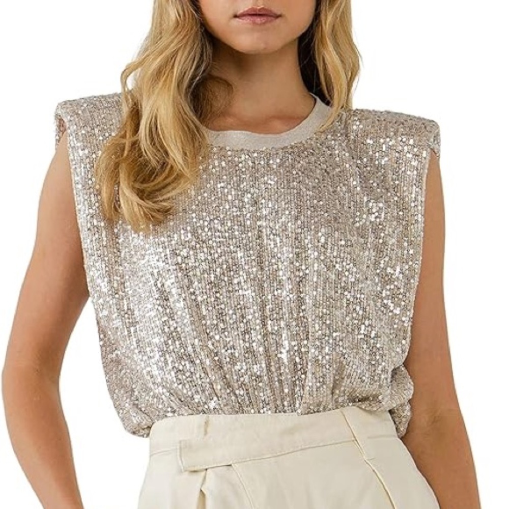 Endless rose sequin top with shoulder pads small